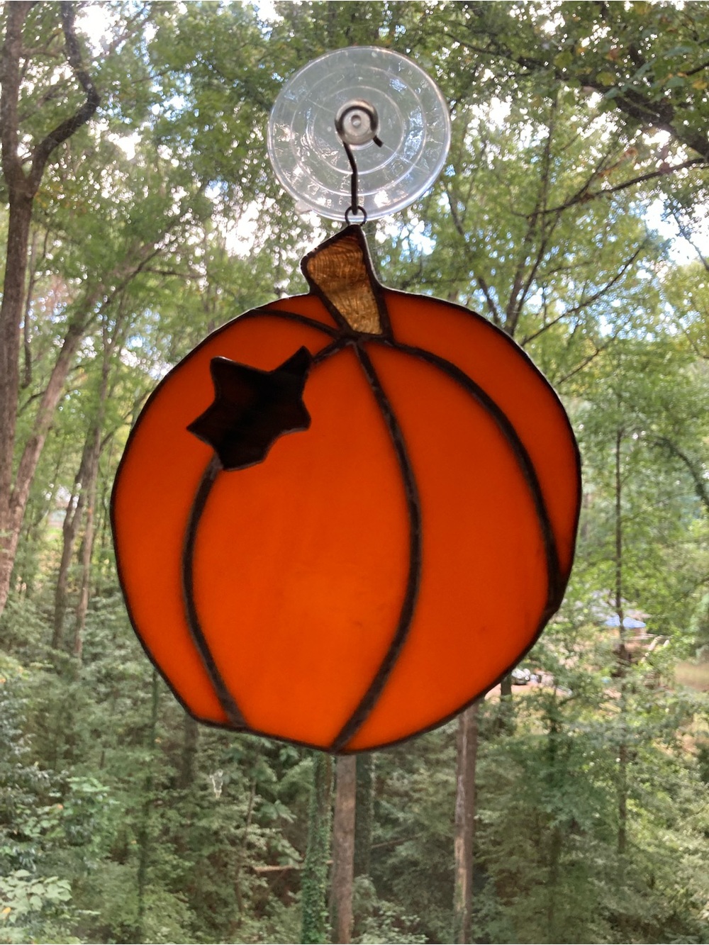 Orange Stained Glass Pumpkin Suncatcher - Unbranded